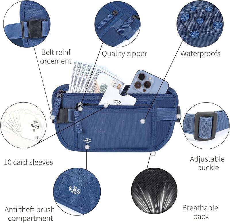 Tpiuop Money Belt For Travel Women Men Hidden Rfid Passport Holder For Travel (Dark Blue) - Image 4